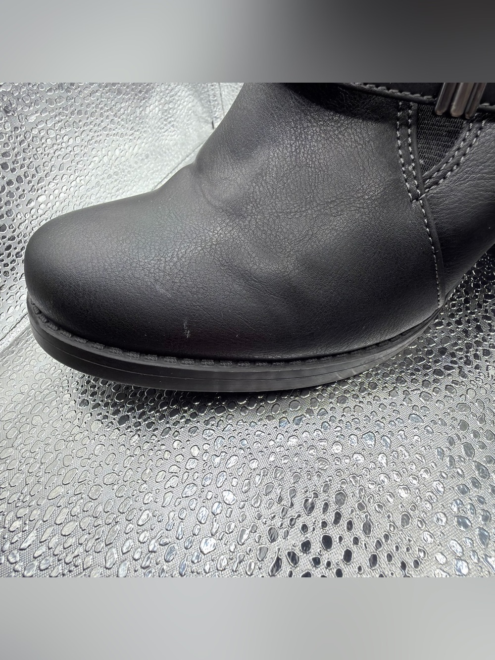 Natural Soul Black Leather Heeled Ankle Booties with Strap - Picture 12 of 14